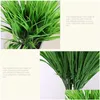 장식용 꽃 화환 1pc 인공 플라스틱 7- 포크 시뮬레이션 잔디 식물 가짜 꽃꽂이 크리스마스 가정 장식 드롭 D Otnzt