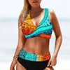 Dames Zwemkleding FS Dames Big Size Stiksels Kleur Geplooide Hoge Taille Bikini Set Print Badpak Bustier Twee Stukken 2024 Aankomst