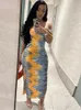 Casual Jurken Raar Poes Zijsplit Dames Maxi-jurk Schuine kraag Blote schouder Kwastje Kleurrijke print Zomervakantie Festival Feest Bodycon