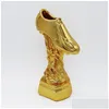 Decorative Objects Figurines 29Cm High Football Soccer Award Trophy Gold Plated Champions Shoe Boot League Souvenir Cup Gift Custo Dhecq