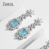 Boucles d'oreilles pendantes ZAKOL Vintage feuille carrée zircon cubique goutte pour les femmes de luxe exquis bleu Royal CZ bijoux de Banquet de mariage EP5361