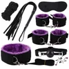 BDSM Bondage Kit 8 PCS/Set Kelepçeleri Meme Kelepçeleri Ağız Top Gag Kırbaç Pamuk Halat Seks Oyuncakları Çiftler İçin Göz Maskesi Boyun Yakası 240130