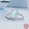 Wostu 925 Sterling Silver Ring Aurora Ring med Zircon Purple Emalj för Women Party Wedding Anniversary Gift Fina smycken 240125