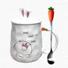 Mugs 400ml Cute Bunny Coffee Mug Set Spoon With Lid Rabbit Ears Personality Office Home Milk Breakfast Ceramic Cup