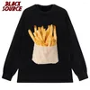 Men's T Shirts Retro Harajuku Y2K Street Funny Wild Casual Fashion Double-sided Printing French Fries Sweater Shirt