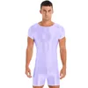 Maillots de bain pour hommes Maillot de bain brillant à manches courtes Body Combinaison pour Sport Running Yoga Natation Maillot de bain Homme Beacwear