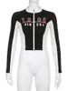 Sweetown Moto Biker Racing-jassen Dames Techwear Contrast gestikt Patchwork Crop-jassen met volledige mouw Y2K Herfstkleding 240127