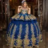 Luxus Blau Quinceanera Kleid Ballkleid 2024 Gold Applikationen Perlen Vestido De 15 Anos Süße 16 Geburtstag Party Kleider Nach