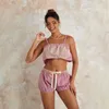 Women's Sleepwear Combhasaki Pajamas Set 2 Pieces Loungewear Suits Plaid Camisoles Cropped Tank Tops Drawstring Shorts Outfits