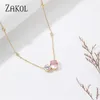 Anhänger Halsketten ZAKOL Mode Rosa Oval Zirkonia Für Frauen Geometrische Gold Farbe Choker Mädchen Party Schmuck