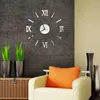 Wall Clocks 3D DIY Clock Modern Frameless Large Mirror Surface Effect For Home Living Room Bedroom Decoration (Silver)