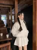 Arbeitskleider Süßes Mädchen Baumwolle Clip Anzug Damen Herbst/Winter Stehkragen Reißverschluss Mantel Faltenrock Zweiteiliges Set Mode weibliche Kleidung