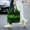 Sacos de compras reutilizáveis ​​I Am Vegan Bag Mulheres Canvas Ombro Tote Lavável Comida Saudável Comprador Pogal Bolsa