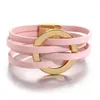Charmarmband Allyes Fashion Gold Color Circle Cross Armband för kvinnor 2024 Simple Multilayer Wrap Leather Bangles Party SMycken