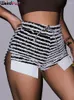 Kvinnors shorts konstiga puss hårig sida delad kvinnor zebra tryck mager spets upp 2024 mode vilda casual streetwear elastic mini bottnar