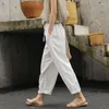 Pantaloni da donna Estate Cotone Lino Tasca ampia Vita elastica Gamba larga Retro Letterario Tinta unita Casual Nono