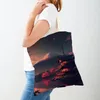 Sacos de compras Japonês Pintado Fuji Mountain Architectur Mulheres Casual Canvas Bolsa Art Decor Music Shopper Bag Lady Tote