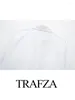 Damenblusen TRAF ZA Damenmode Freizeithemden Weißer Umlegekragen Langarmtaschen Verzieren einreihige weibliche schicke Bluse
