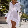 Sarongs Fashion Knitted Tunic Dress Women White Swimsuit Covre-ups Hollow Out Beach Cover Up Skirt Summer 2021 Sarong De Plage1313M