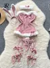 브라스 세트 Singreiny Cosplay Rabbit Maid Sexy Nightwear Halter Splice Fur Bow Bow Bow Lingerie Combination 크리스마스 에로틱 포르노 속옷