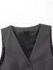 Women's Vests TRAF Grey Sleeveless Blazer Woman Jacket Cropped Suit Vest Waistcoat Women Autumn 2024 Elegant For