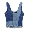 Damestanktops Vintage denim vest Sexy patchwork Slim Fit Korte mouwloze tanktop met knoopriem Fashion High Street 2024