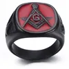 Cluster Rings Retro Letters AG Masonic Pattern Ring Men's Fashion Black Red Metal Accessories Party Jewelry