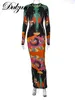Robes décontractées Dulzura Automne Sexy Y2K Vêtements à manches longues imprimé floral moulante maxi pour femmes 2024 club streetwear tenues