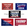 Banner Bandiere 90X150Cm/3X5Ft Bandiera Trump 2024 Banner per le elezioni generali degli Stati Uniti 2 Occhielli in rame Salva l'America Ancora Bandiere Poliestere per esterni Dhfug