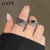 Cluster Rings Silver Color Vintage Creative Irregular Geometric Zircon Double Layer For Women Fashion Party Jewelry Wholesale