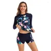 Maillots de bain pour femmes Maillots de bain à imprimé feuilles Femmes Boyleg Rashguard Sport Surf Maillots de bain (UPF 50)