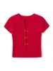 여자 조끼 여성 여름 니트 짧은 슬리브 티셔츠 v- 넥 버튼 다운 자르기 슬림 핏 크롭 탑 미학적 옷