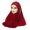 Ethnic Clothing Fashion Muslim Turban Women Flower Rhinestones Ornament Arab Scarf Islamic Khimar Wear Directly Instant Hijab