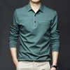 Koreli Moda Erkekler Katı Polo Gömlek Bahar Sonbahar T-Shirt Street Giyim İş Gündelik İşlemeli Gevşek Gevşek Uzun Kollu Slim Top 240129
