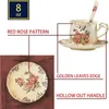 Ivory Pink Ceramic Cups and Saucers Set 8 OZ of 6 Vintage Floral Porcelain Tea Fancy Coffee with Golden Rack 240130