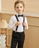 Kläder sätter barn skjorta rem byxor bowtie 4st set pojkar 007 pograf kostym skolbarn piano performance dance klänning kostym