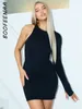 Vestidos casuales BOOFEENAA Sexy negro una manga mini vestido para mujer ropa de otoño moda trajes de club irregular bodycon C85-BZ20