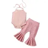 Kläduppsättningar född baby flicka romper flare byxa set 2 stycke spädbarn ärmlös tie halter hals cami toppar klockbotten outfit