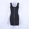 الفساتين غير الرسمية Dulzura Backless Bodycon Front Zipper Mini Dress 2024 Summer Autumn Women Sexy Sexy Balck Solid Party Zip