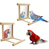 Altre forniture per uccelli Giocattolo in legno con specchio Pappagallo Telaio in piedi Accessori per gabbie per pappagallini Posatoi Rack Piccolo animale domestico Cockatiel