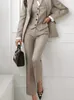 Korean Fashion Women Blazer 3 Pcs Vintage Long Sleeve Suit Jackets Vest and Straight Pants Female Chic Business Outfits 240122