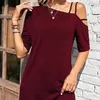 2024 transfronterizo nuevo verano venta caliente vestido de hombro diagonal con tirantes de color sólido suelto casual para mujeres europeas y americanas