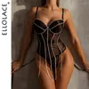 Bras sätter ellolace Rhinestone Lingerie Corset Set Women 2 Piece Luxury Fancy Underwear Push Up Bra och Panty Glitter Intime