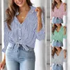 Bloups feminina Roupas Spring Summer Summer Polo Collar Slave Long Moda Moda Button Casual Top Blue Business Style Tops versáteis