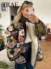 Kurtki damskie Traf Vintage Flower Printed Botton Orienta Płaszcz Kobiety 2024 Autumn Winter Long Rleeve Koronki Up Wszerzowe odzież uliczna