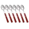 Spoons 6 Pcs Wooden Handle Western Spoon Stirring Coffee Scoop Kitchenware Curved