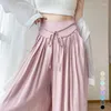 Kvinnors byxor is siden sommarkläder hög midja kjolar byxa byxa baggy vätska bred ben lösa koreanska stil kläder kvinnor 2024