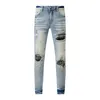 Amirs Jeans Designer Herrenjeans Lila Jeans High Street Hole Star Patch Herren Damen Hose mit Sternstickerei Panel Stretch Slim-Fit Hose Y2