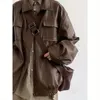 Veste de moto en cuir pour hommes, bombardier pilote rétro ample Pu manteau court japonais décontracté Streetwear multi-poches tendance vêtements d'extérieur 240124