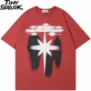 Men's T Shirts 2024 Men Shirt Streetwear Star Shadow Graphic T-Shirt Hip Hop Oversized Harajuku Tshirt Cotton Unisex Tops Tee Black Red